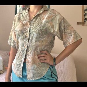 Button-up tropical pastel women’s shirt